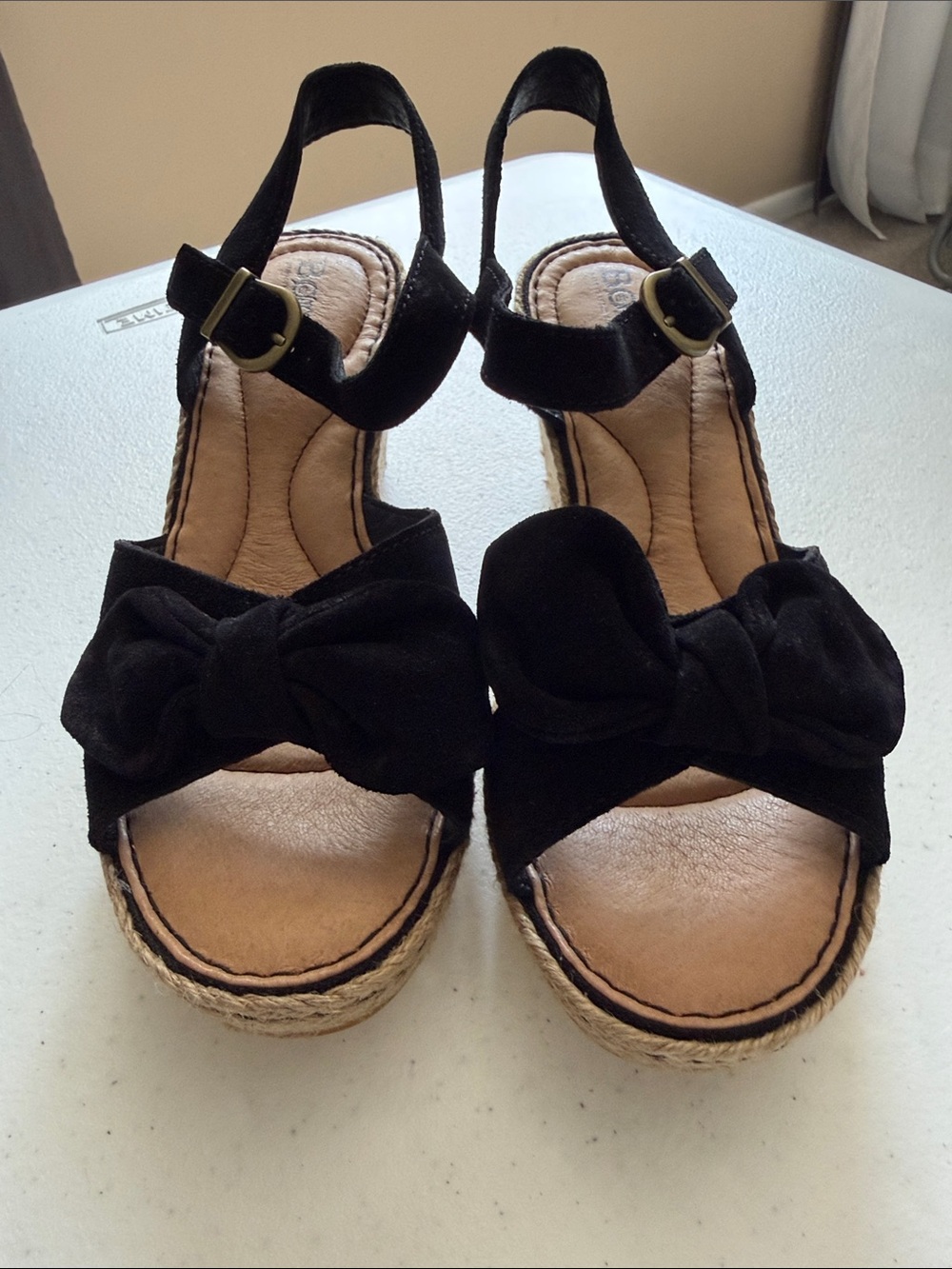 Born Black Bow Espadrille Wedge Sandals
